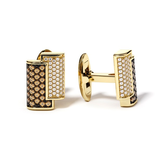 Gold Cufflinks with White & Brown Diamond