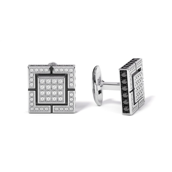 Gold Cufflinks with White & Black Diamond