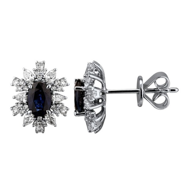 Gold Earrings with Blue Sapphire and Diamond