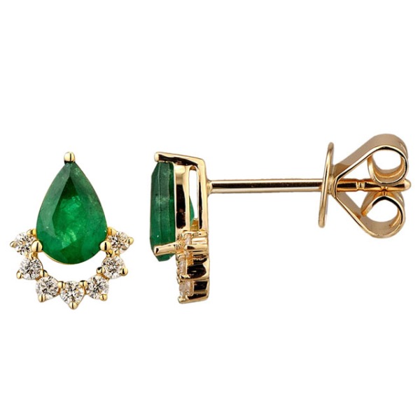 Gold Earrings with Emerald and Diamond