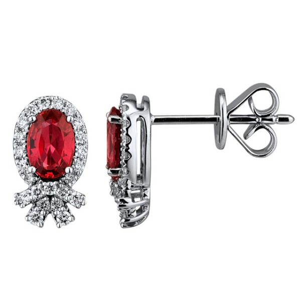 Gold Earrings with Ruby and Diamond
