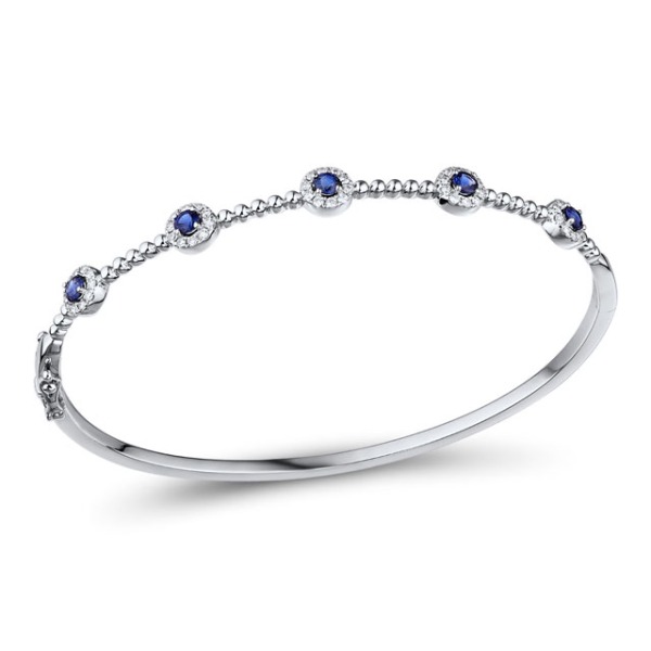 Gold Bangle with Blue Sapphire and Diamond