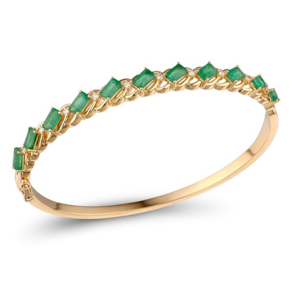 Gold Bangle with Emerald and Diamond