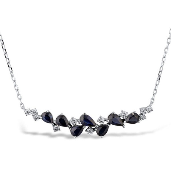 Gold Necklace with Blue Sapphire and Diamond