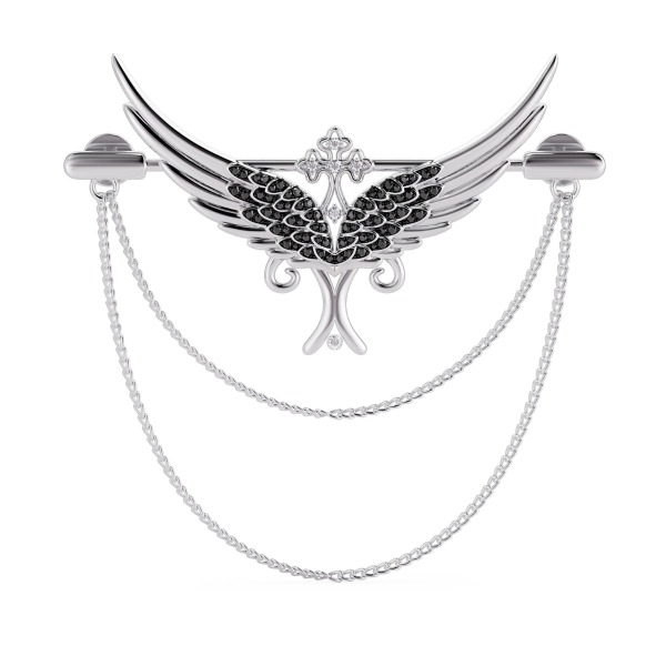 Gold Mens Brooch with White & Black Diamond