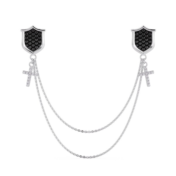 Gold Mens Brooch with White & Black Diamond