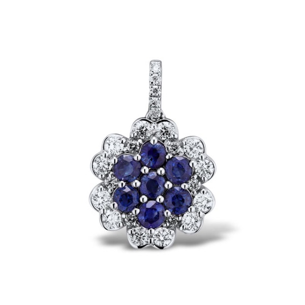 Gold Pendant with Blue Sapphire and Diamond