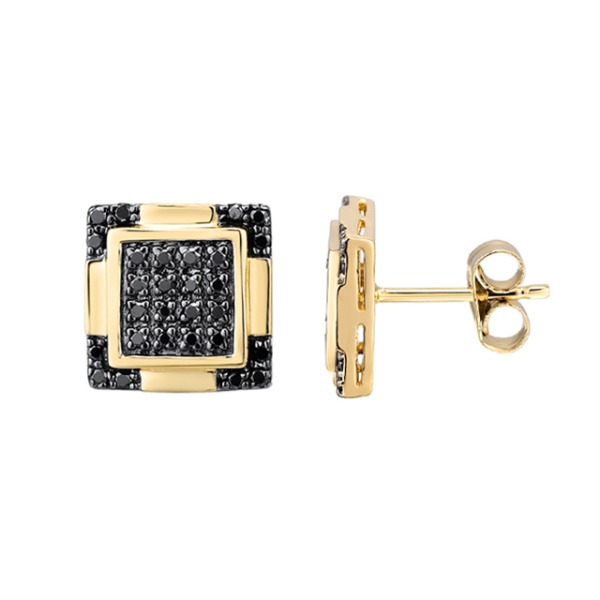 Gold Mens Earrings with Black Diamond