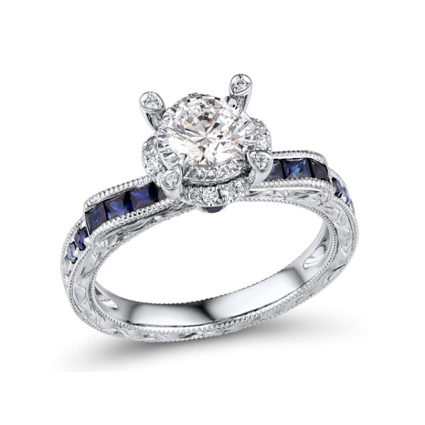 Gold Semi-Mounting Ring with Blue Sapphire and Diamond