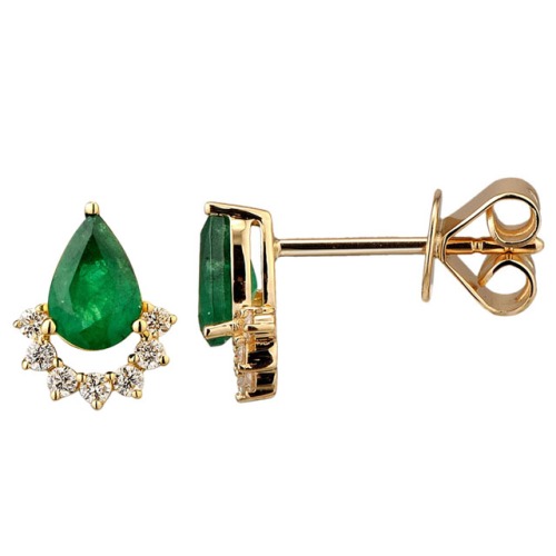 Gold Earrings with Emerald and Diamond