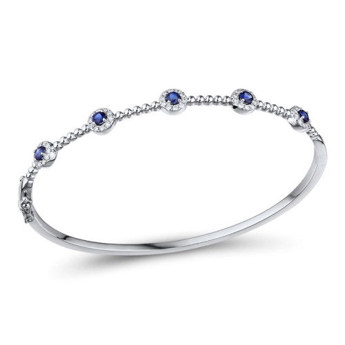 Gold Bangle with Blue Sapphire and Diamond