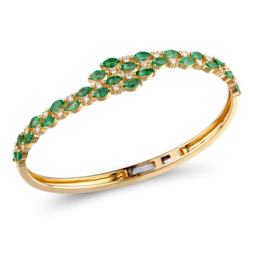 Gold Bangle with Emerald and Diamond