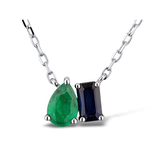 Gold Necklace with Emerald and Blue Sapphire