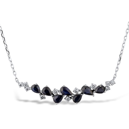 Gold Necklace with Blue Sapphire and Diamond