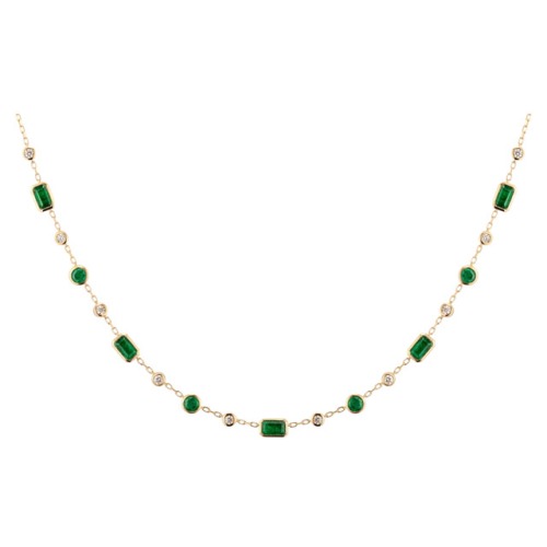 Gold Necklace with Emerald and Diamond