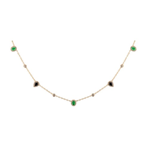 Gold Necklace with Emerald and Blue Sapphire and Diamond