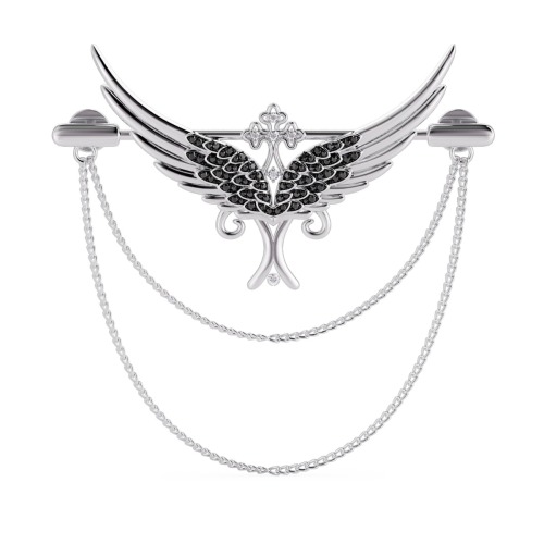 Gold Mens Brooch with White & Black Diamond