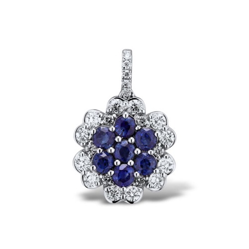Gold Pendant with Blue Sapphire and Diamond