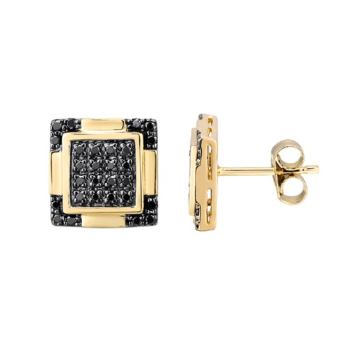 Gold Mens Earrings with Black Diamond