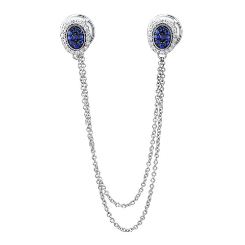 Gold Mens Brooch with Diamond & Sapphire