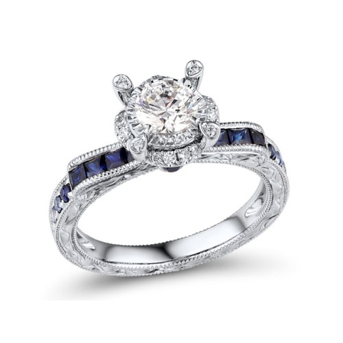 Gold Semi-Mounting Ring with Blue Sapphire and Diamond